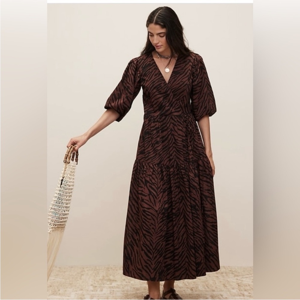 White Lotus Banana Republic Brown Wrap Zebra Print Dress
